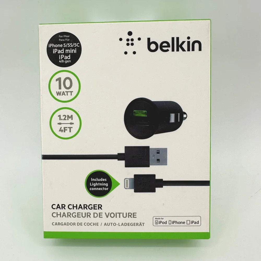 Belkin 10W Car Charger with 4ft Lightning Cable for iPhone 5 iPad Mini Black